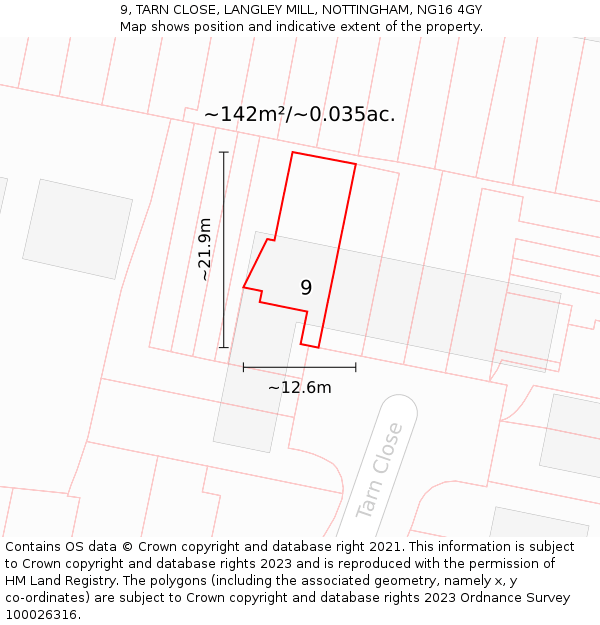 9, TARN CLOSE, LANGLEY MILL, NOTTINGHAM, NG16 4GY: Plot and title map