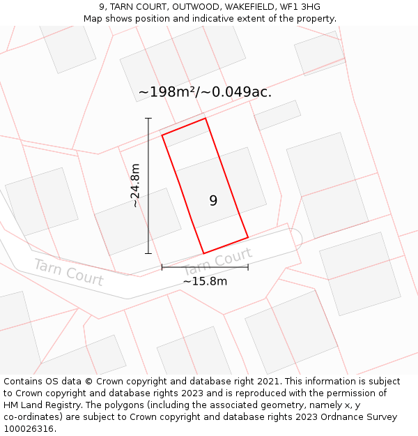 9, TARN COURT, OUTWOOD, WAKEFIELD, WF1 3HG: Plot and title map