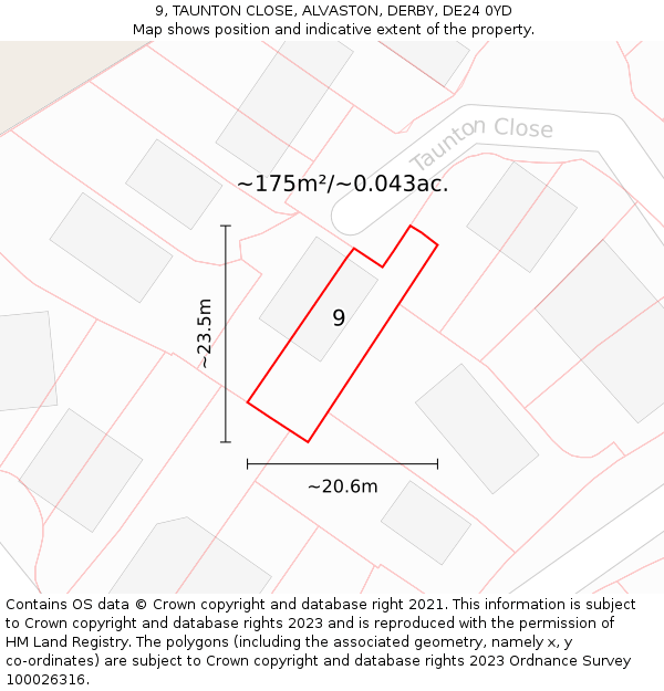 9, TAUNTON CLOSE, ALVASTON, DERBY, DE24 0YD: Plot and title map
