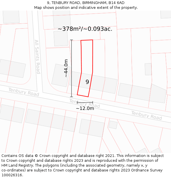 9, TENBURY ROAD, BIRMINGHAM, B14 6AD: Plot and title map