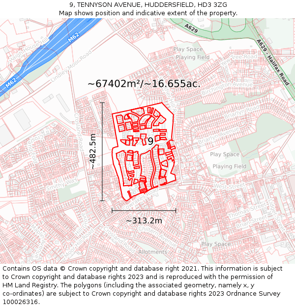 9, TENNYSON AVENUE, HUDDERSFIELD, HD3 3ZG: Plot and title map