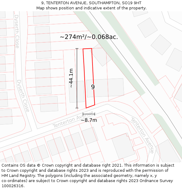 9, TENTERTON AVENUE, SOUTHAMPTON, SO19 9HT: Plot and title map