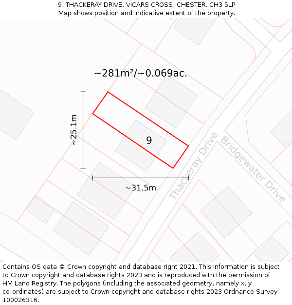 9, THACKERAY DRIVE, VICARS CROSS, CHESTER, CH3 5LP: Plot and title map