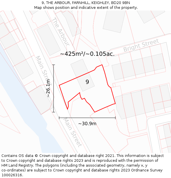 9, THE ARBOUR, FARNHILL, KEIGHLEY, BD20 9BN: Plot and title map