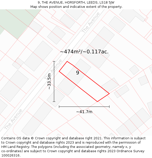 9, THE AVENUE, HORSFORTH, LEEDS, LS18 5JW: Plot and title map