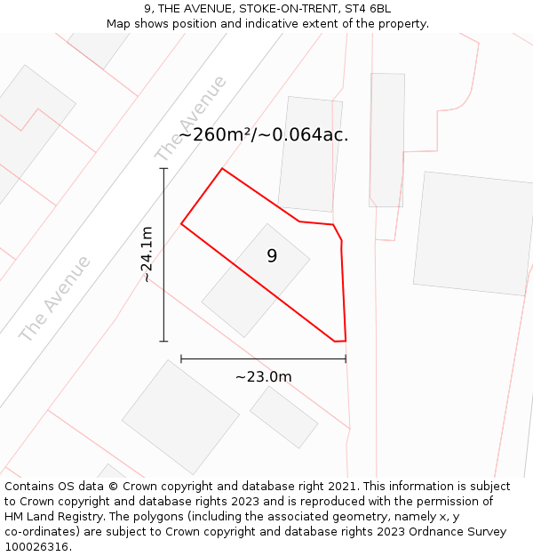 9, THE AVENUE, STOKE-ON-TRENT, ST4 6BL: Plot and title map