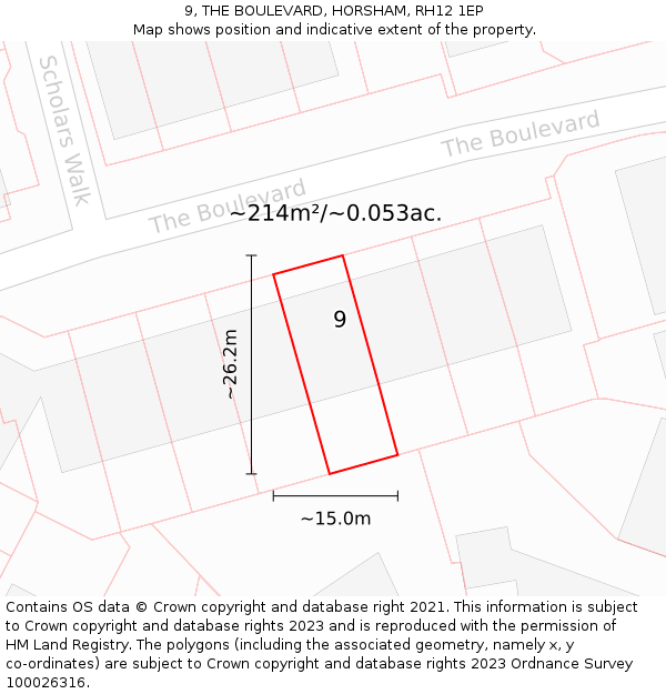 9, THE BOULEVARD, HORSHAM, RH12 1EP: Plot and title map