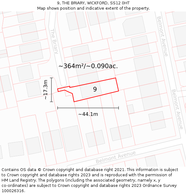 9, THE BRIARY, WICKFORD, SS12 0HT: Plot and title map