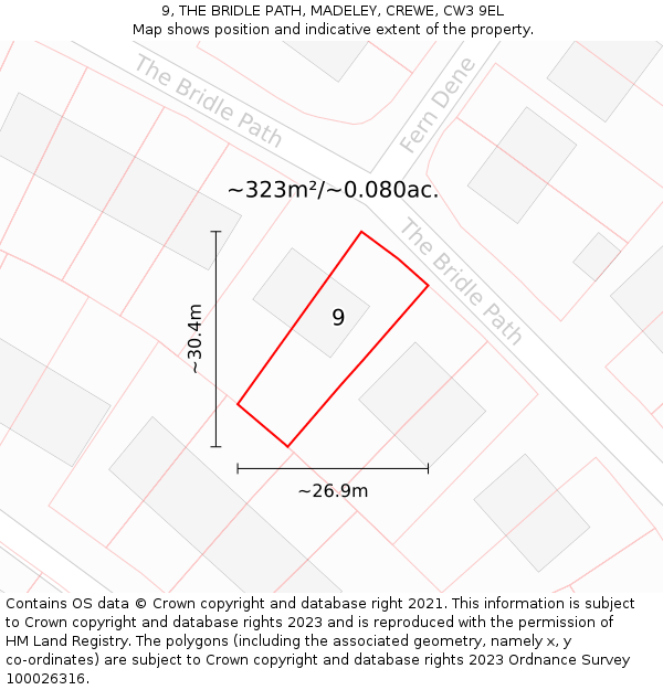 9, THE BRIDLE PATH, MADELEY, CREWE, CW3 9EL: Plot and title map