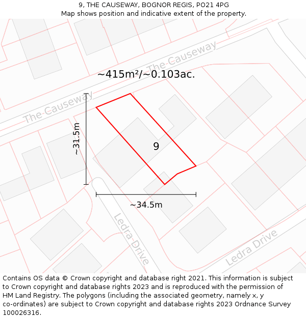 9, THE CAUSEWAY, BOGNOR REGIS, PO21 4PG: Plot and title map