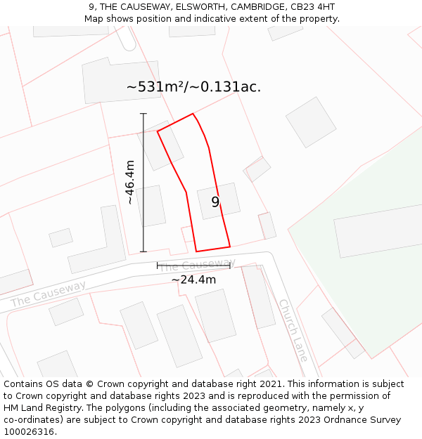 9, THE CAUSEWAY, ELSWORTH, CAMBRIDGE, CB23 4HT: Plot and title map