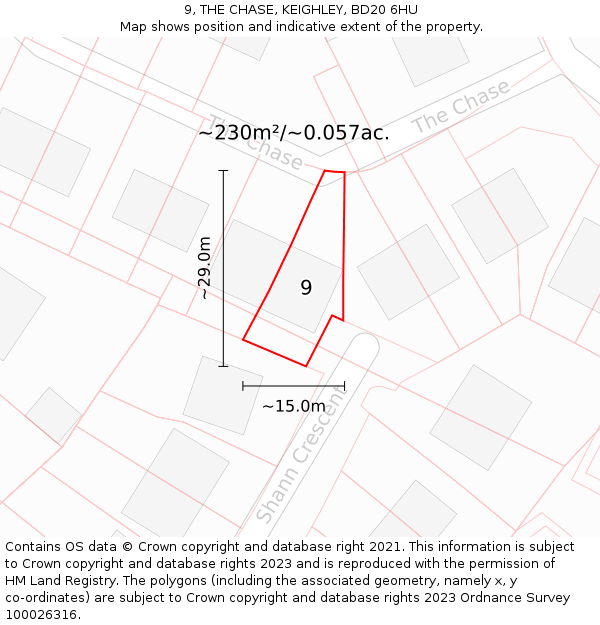 9, THE CHASE, KEIGHLEY, BD20 6HU: Plot and title map