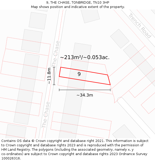 9, THE CHASE, TONBRIDGE, TN10 3HP: Plot and title map