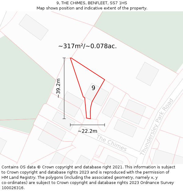 9, THE CHIMES, BENFLEET, SS7 1HS: Plot and title map