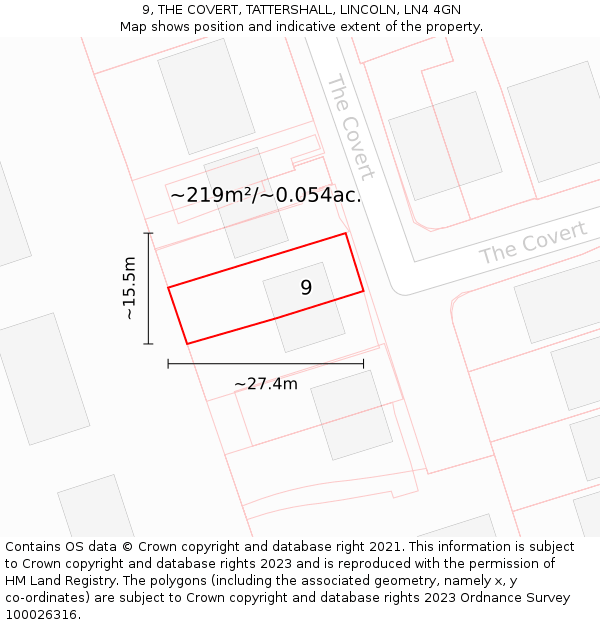9, THE COVERT, TATTERSHALL, LINCOLN, LN4 4GN: Plot and title map