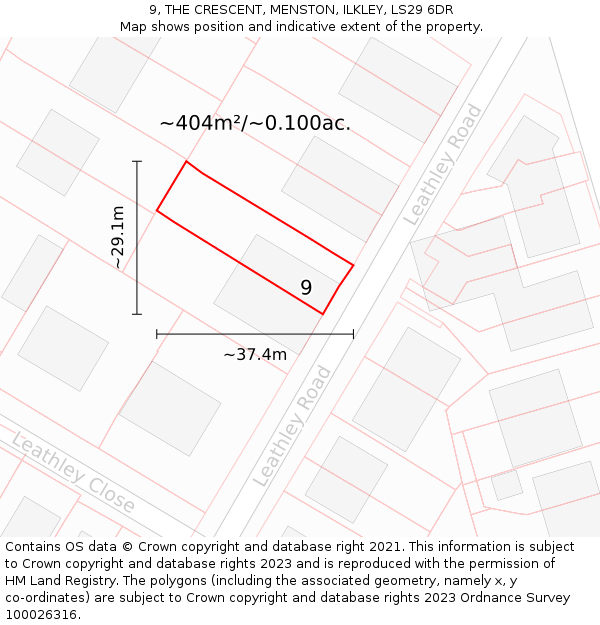 9, THE CRESCENT, MENSTON, ILKLEY, LS29 6DR: Plot and title map