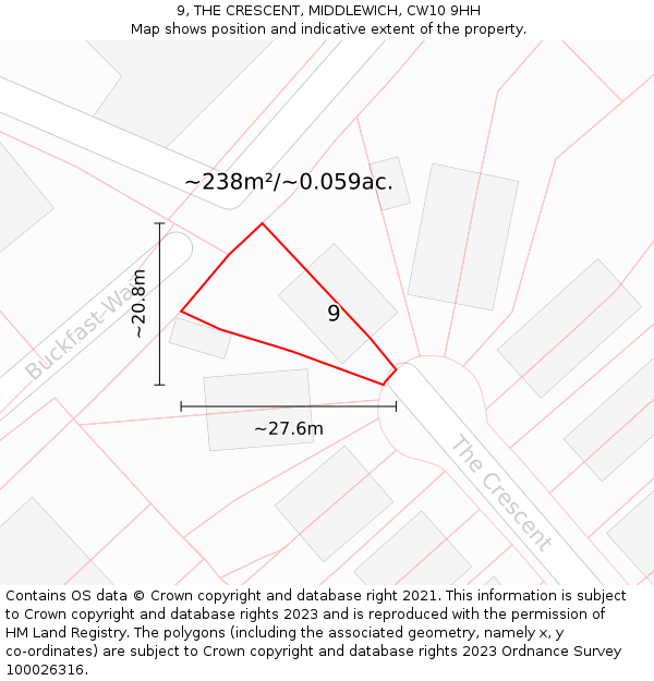 9, THE CRESCENT, MIDDLEWICH, CW10 9HH: Plot and title map