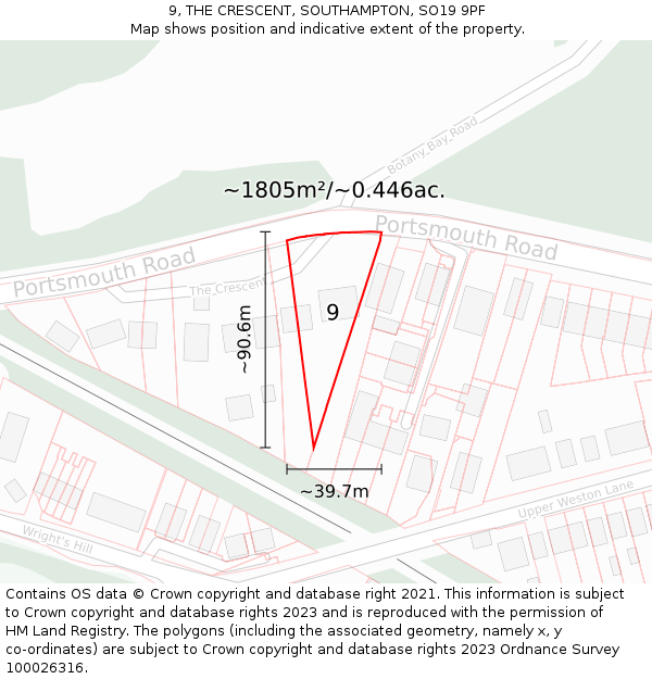 9, THE CRESCENT, SOUTHAMPTON, SO19 9PF: Plot and title map