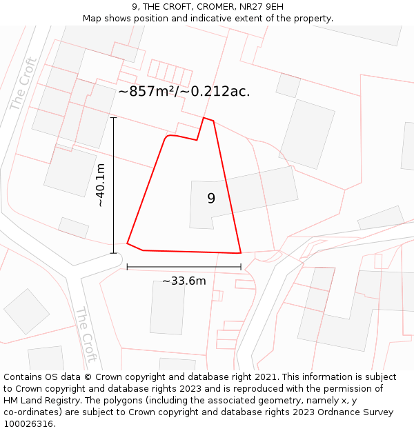 9, THE CROFT, CROMER, NR27 9EH: Plot and title map