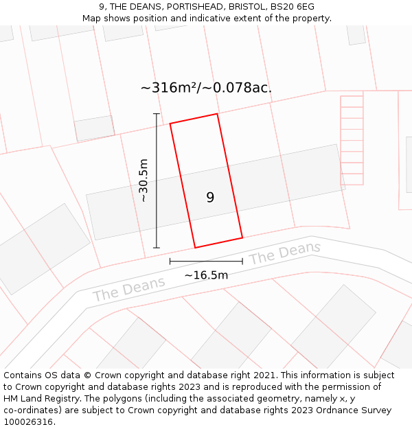 9, THE DEANS, PORTISHEAD, BRISTOL, BS20 6EG: Plot and title map