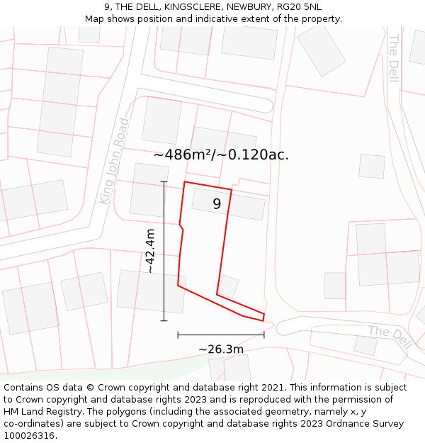 9, THE DELL, KINGSCLERE, NEWBURY, RG20 5NL: Plot and title map