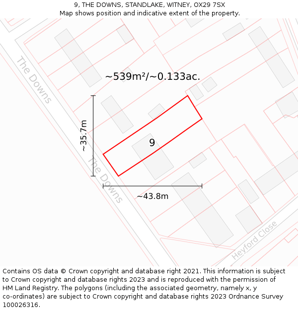 9, THE DOWNS, STANDLAKE, WITNEY, OX29 7SX: Plot and title map