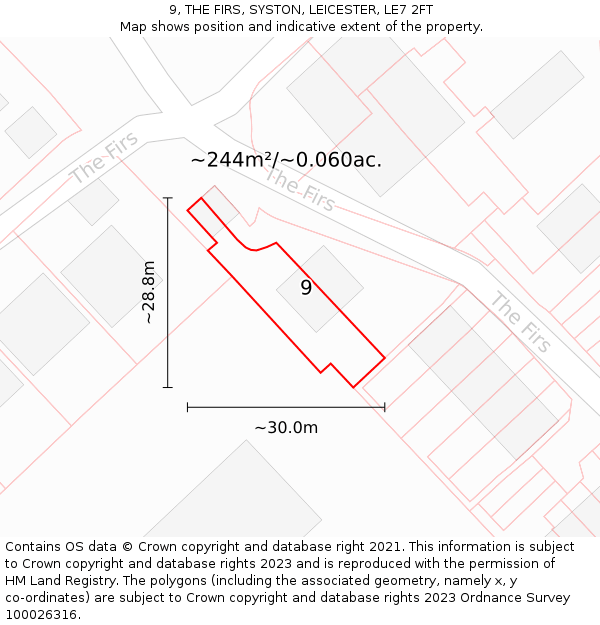 9, THE FIRS, SYSTON, LEICESTER, LE7 2FT: Plot and title map