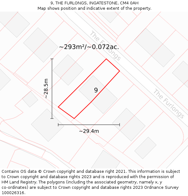 9, THE FURLONGS, INGATESTONE, CM4 0AH: Plot and title map