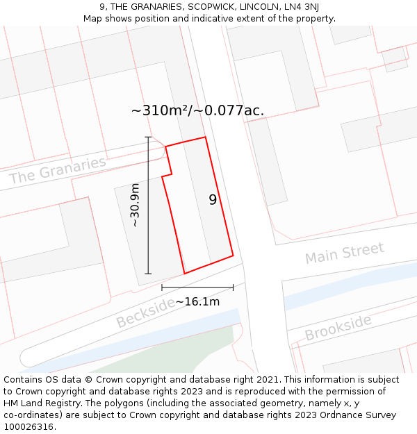 9, THE GRANARIES, SCOPWICK, LINCOLN, LN4 3NJ: Plot and title map