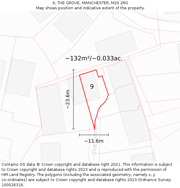 9, THE GROVE, MANCHESTER, M20 2RG: Plot and title map