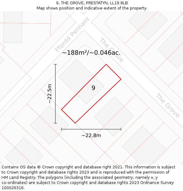 9, THE GROVE, PRESTATYN, LL19 8LB: Plot and title map