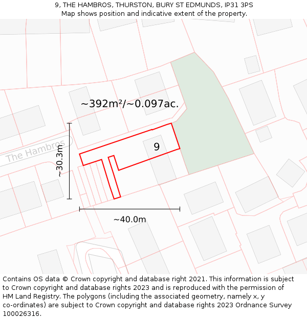 9, THE HAMBROS, THURSTON, BURY ST EDMUNDS, IP31 3PS: Plot and title map
