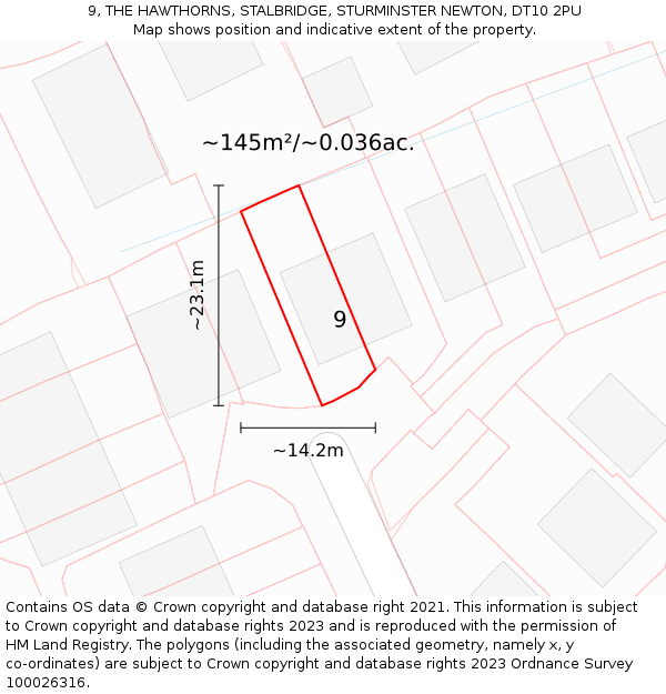 9, THE HAWTHORNS, STALBRIDGE, STURMINSTER NEWTON, DT10 2PU: Plot and title map