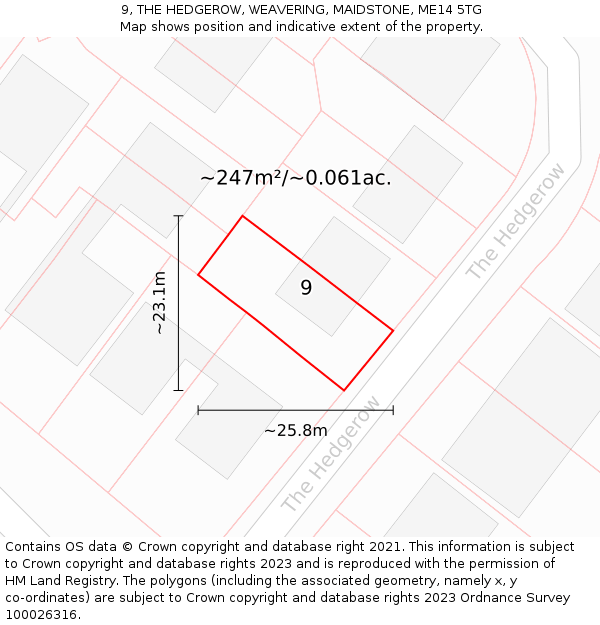 9, THE HEDGEROW, WEAVERING, MAIDSTONE, ME14 5TG: Plot and title map