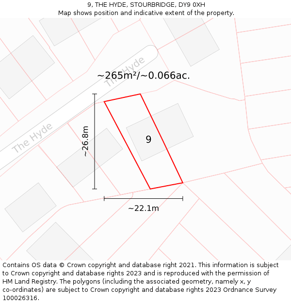 9, THE HYDE, STOURBRIDGE, DY9 0XH: Plot and title map