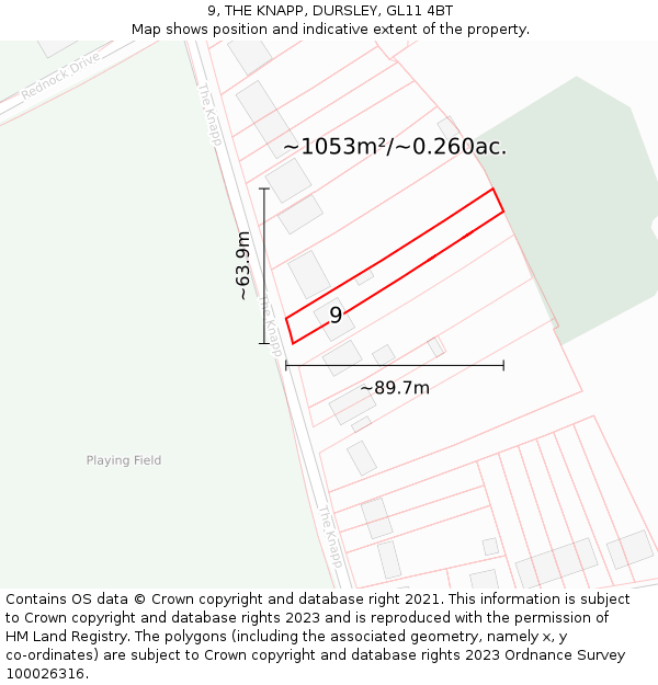 9, THE KNAPP, DURSLEY, GL11 4BT: Plot and title map