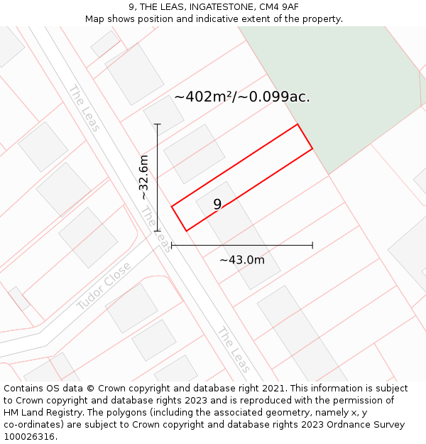 9, THE LEAS, INGATESTONE, CM4 9AF: Plot and title map