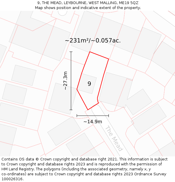 9, THE MEAD, LEYBOURNE, WEST MALLING, ME19 5QZ: Plot and title map