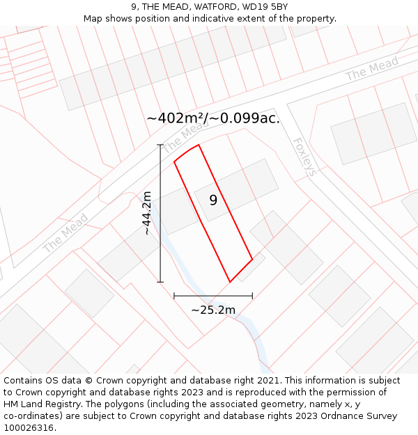 9, THE MEAD, WATFORD, WD19 5BY: Plot and title map