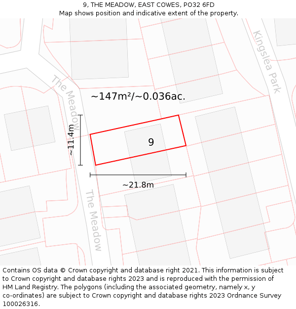 9, THE MEADOW, EAST COWES, PO32 6FD: Plot and title map