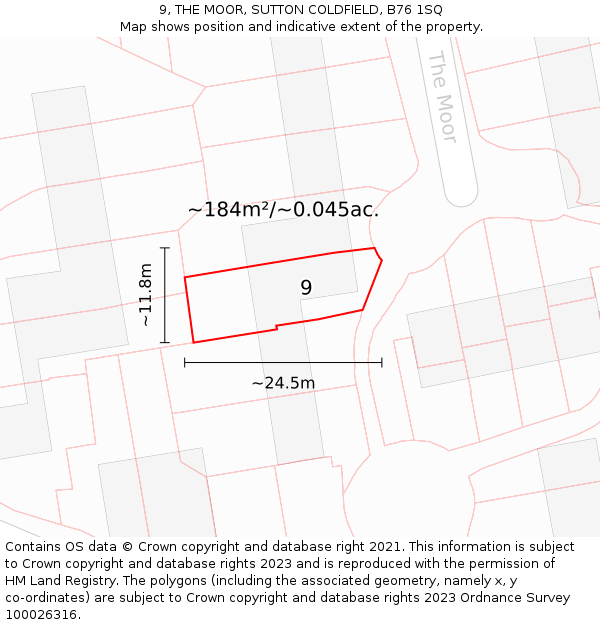 9, THE MOOR, SUTTON COLDFIELD, B76 1SQ: Plot and title map