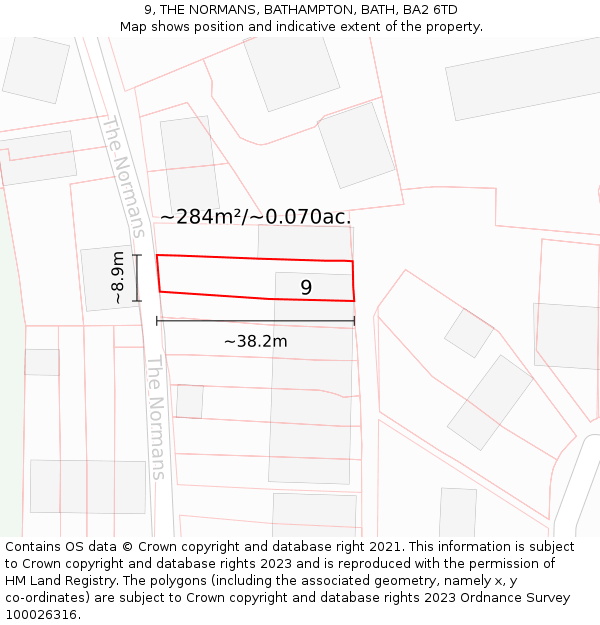 9, THE NORMANS, BATHAMPTON, BATH, BA2 6TD: Plot and title map