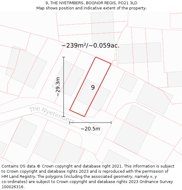 9, THE NYETIMBERS, BOGNOR REGIS, PO21 3LD: Plot and title map