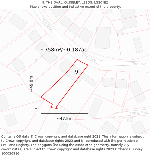 9, THE OVAL, GUISELEY, LEEDS, LS20 8JZ: Plot and title map