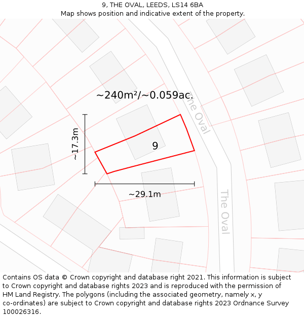 9, THE OVAL, LEEDS, LS14 6BA: Plot and title map