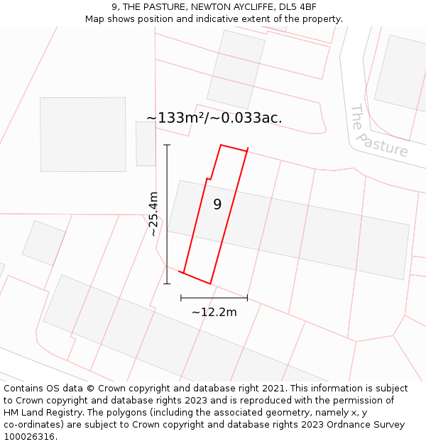 9, THE PASTURE, NEWTON AYCLIFFE, DL5 4BF: Plot and title map