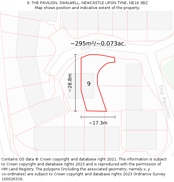 9, THE PAVILION, SWALWELL, NEWCASTLE UPON TYNE, NE16 3BZ: Plot and title map