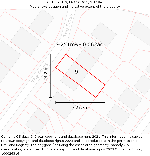 9, THE PINES, FARINGDON, SN7 8AT: Plot and title map