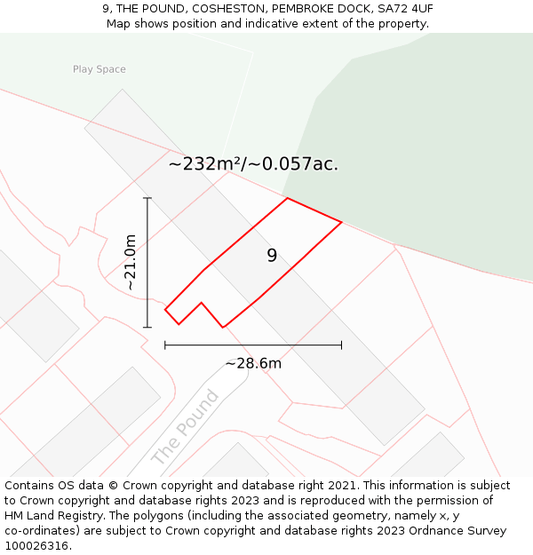 9, THE POUND, COSHESTON, PEMBROKE DOCK, SA72 4UF: Plot and title map