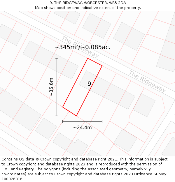 9, THE RIDGEWAY, WORCESTER, WR5 2DA: Plot and title map